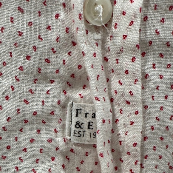 Frank & Eileen Barry 100% Linen White Red Numbers Math Tailored Button Shirt S - Picture 6 of 12